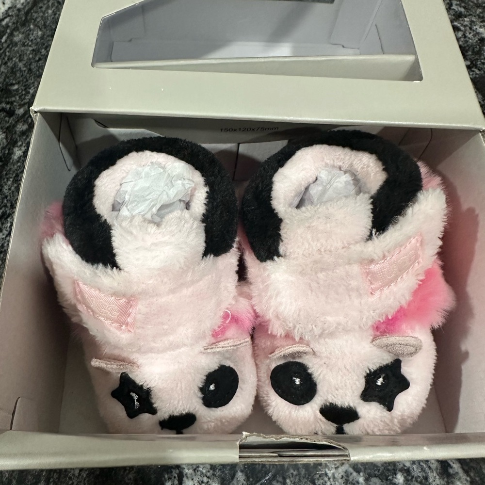 UGG Pink and Black Bixbee Panda Stuffie Slippers